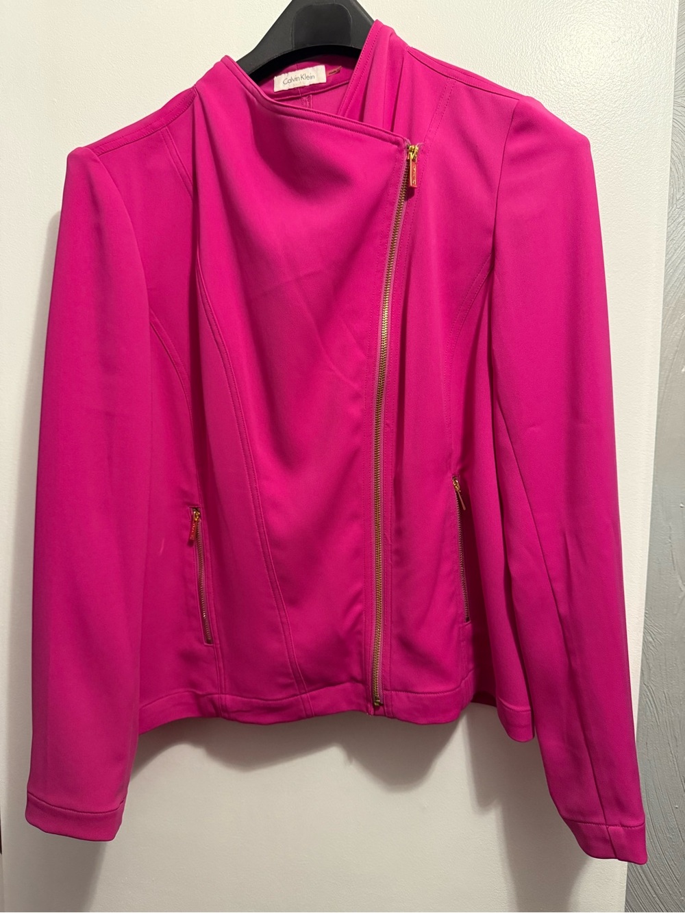 Calvin Klein Hot Pink Asymmetric Zip Blazer